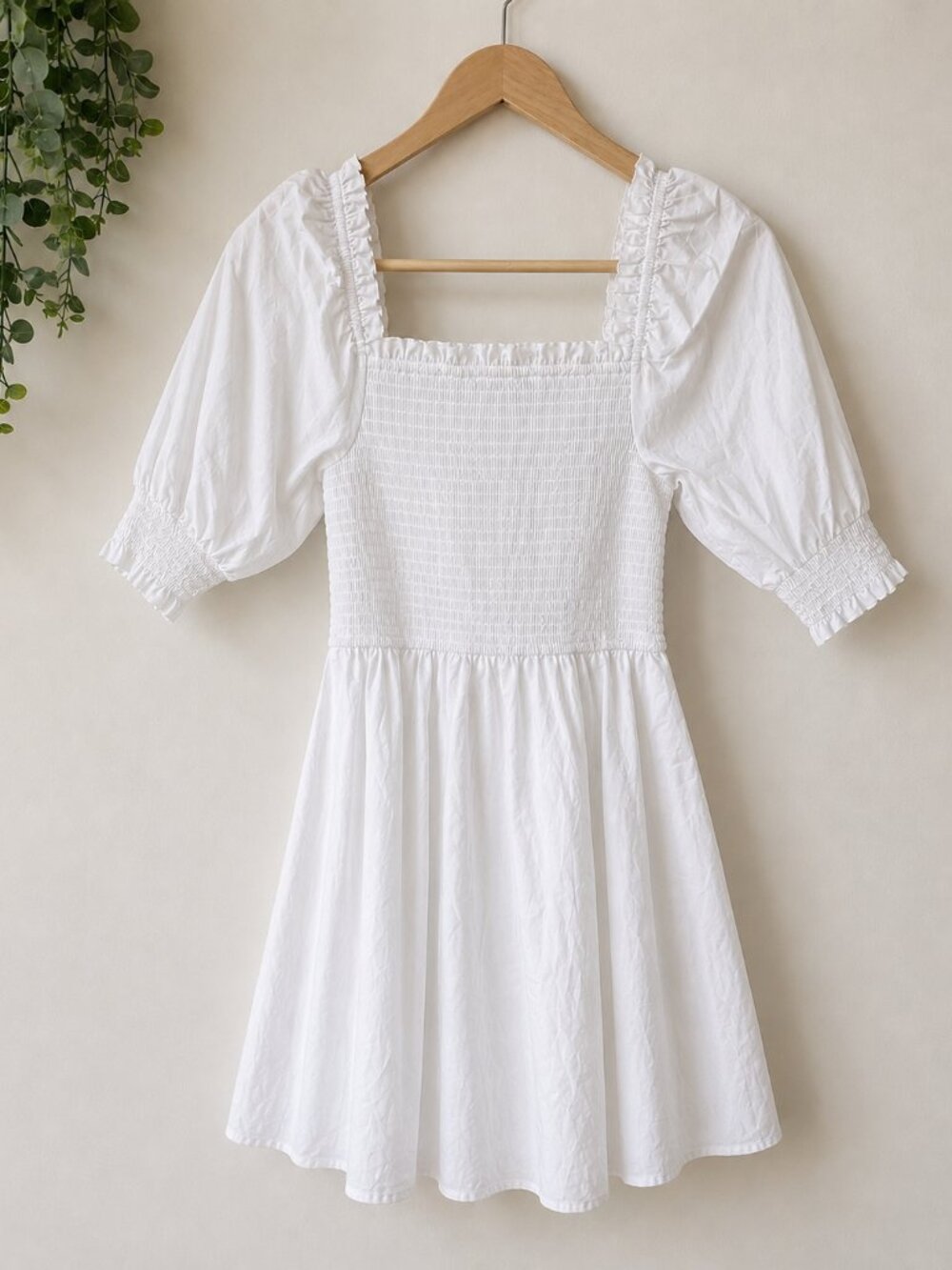 NWT White Smocked Puff Sleeve Mini Dress